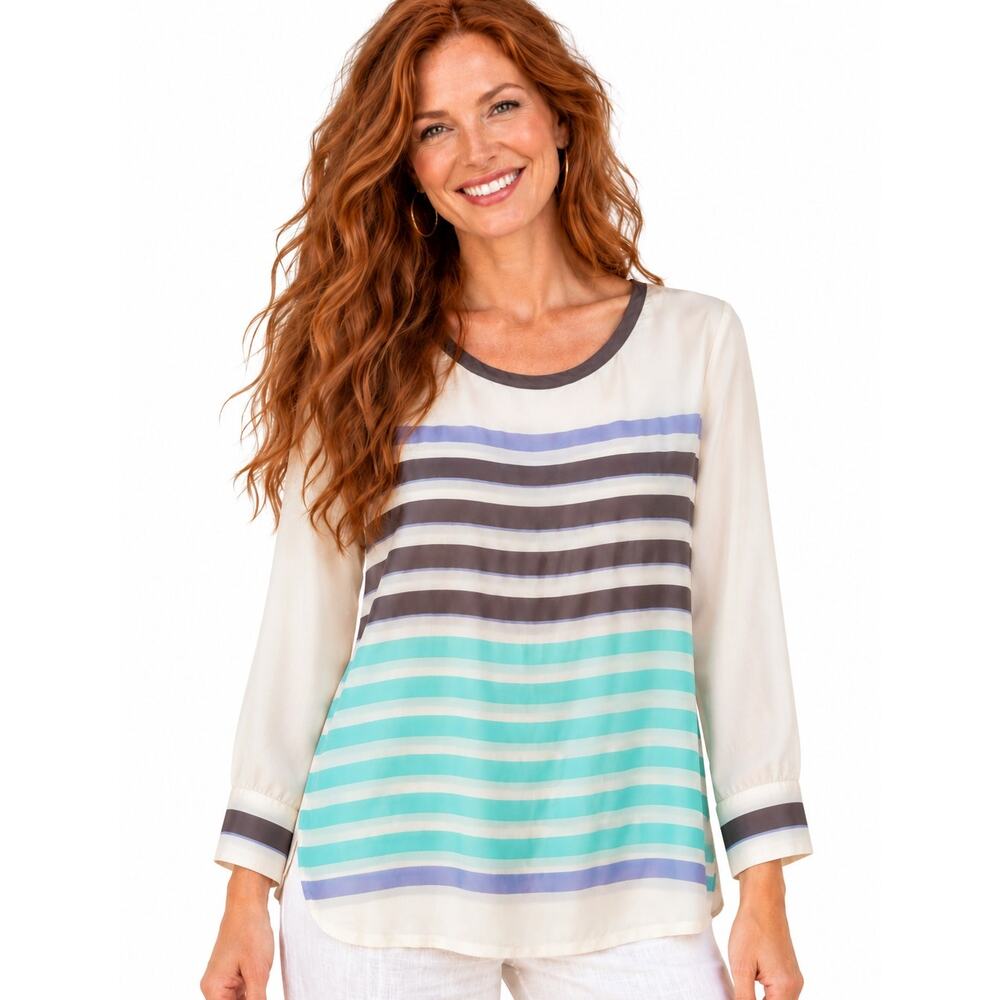 Equipment Femme NEW Liam Silk Top Womens Large White Multicolor Striped NWT